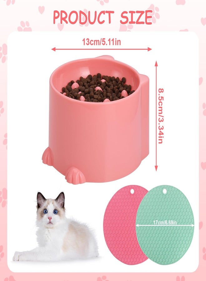 TranRantic 2 Pcs Raised Slow Feeder Cat Bowl, Plastic Elevated Cat Slow Feeder Bowl with Anti-Skid Mat, Raised Slow Cat Feeder for Dry and Wet Food (Green＆Pink) - Image 2